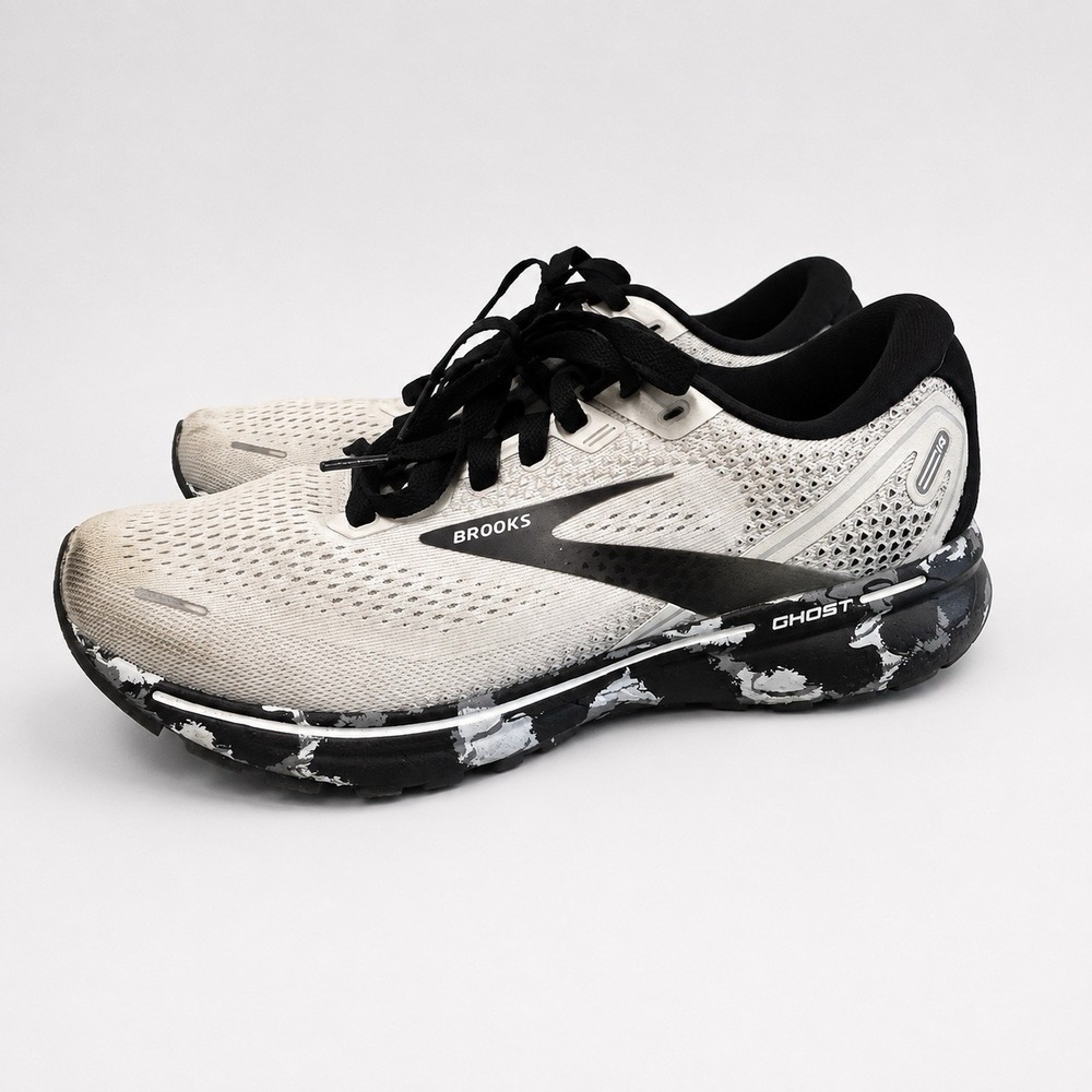 Brooks Ghost 14 Women's 11.5 B White Black Marbled Camo Running Shoes 1203561B13